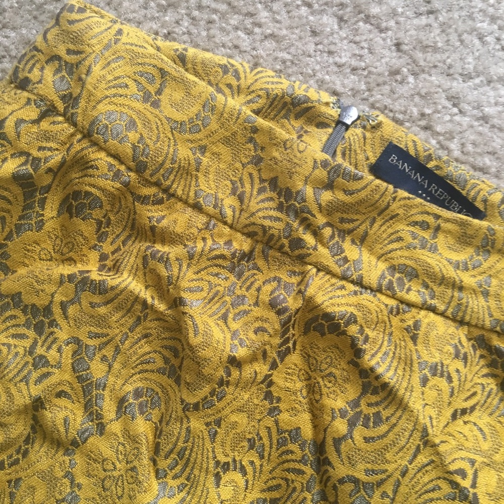 Banana Republic Yellow Brocade Floral Skirt